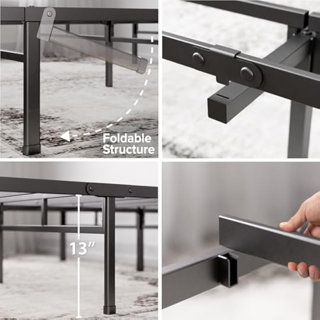 Zinus Justin King Metal Bed Frame – 36cm High Steel Slat Base, Black