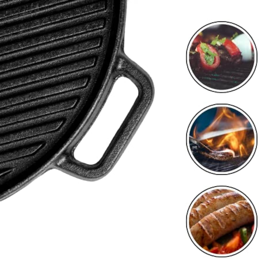 Jolof Store Cast Iron Griddle Pan – 30cm Reversible BBQ Grill Plate