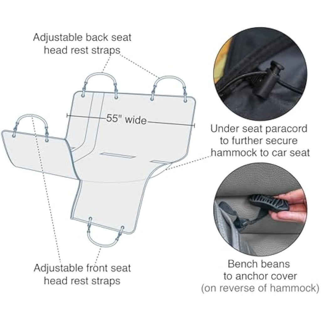Kurgo Heather Dog Car Seat Hammock – Waterproof Protector, Charcoal