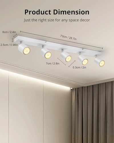 Gr4tec 5-Way LED Ceiling Spotlight Bar | Matte White GU10 Light Fitting