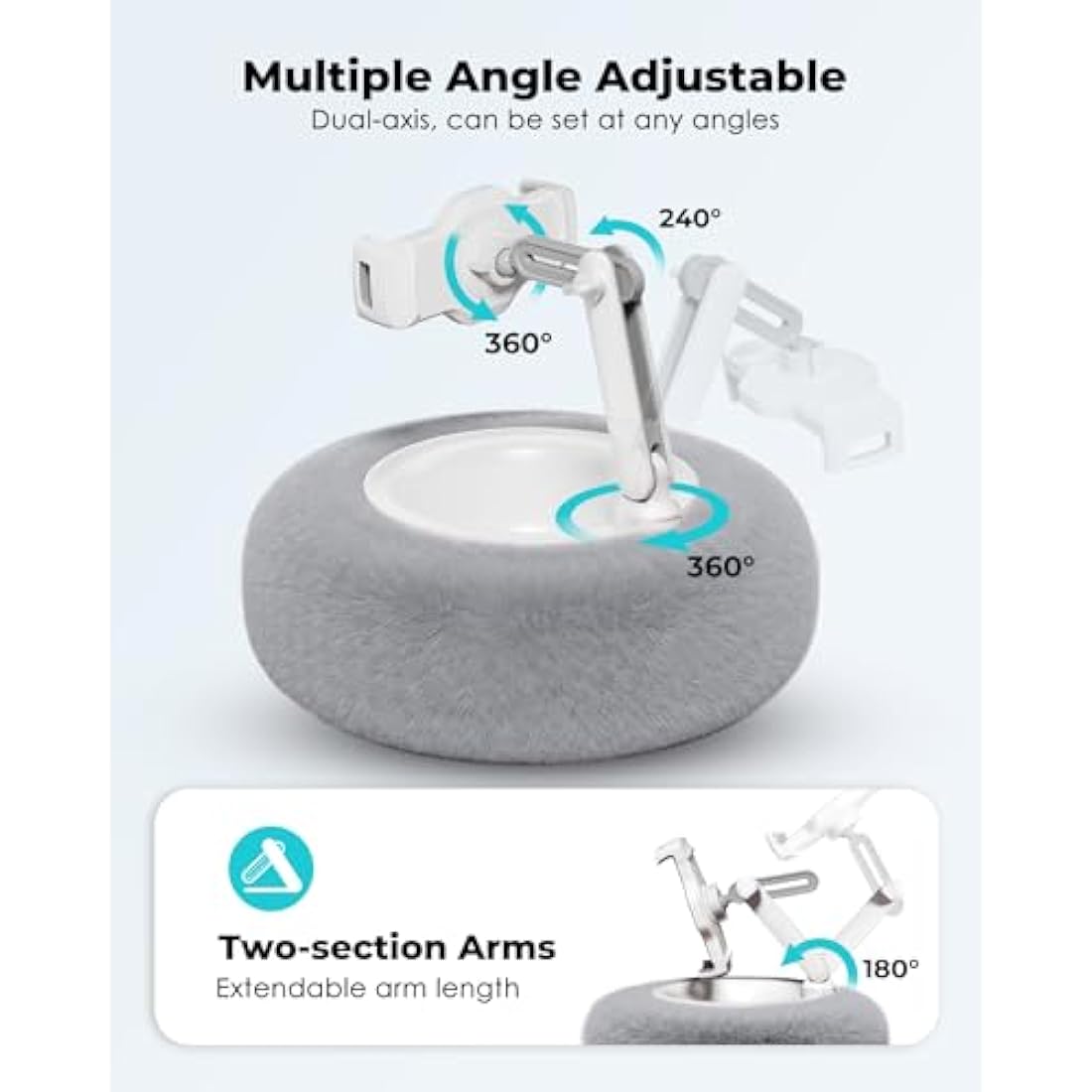 Viozon Tablet Pillow Stand | 360° Adjustable Kindle Holder for Bed – Grey