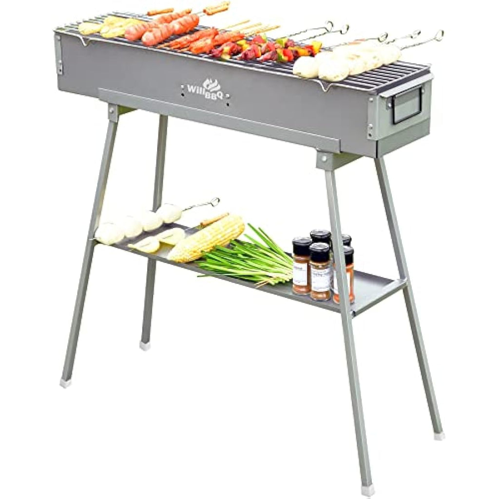 WILLBBQ Portable Charcoal Grill – Foldable Alloy Steel Hibachi BBQ