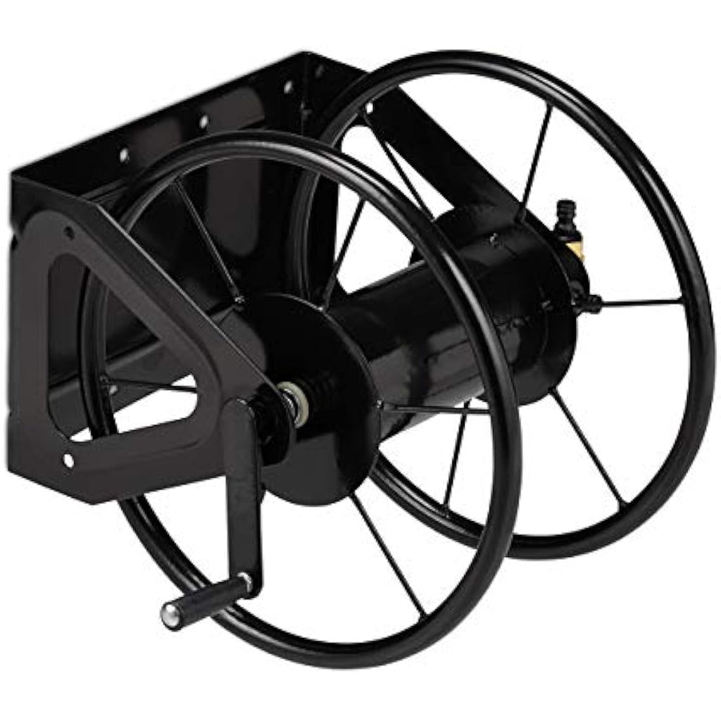 Relaxdays Wall-Mounted Hosepipe Reel - Steel Holder for 60m Hose, Black