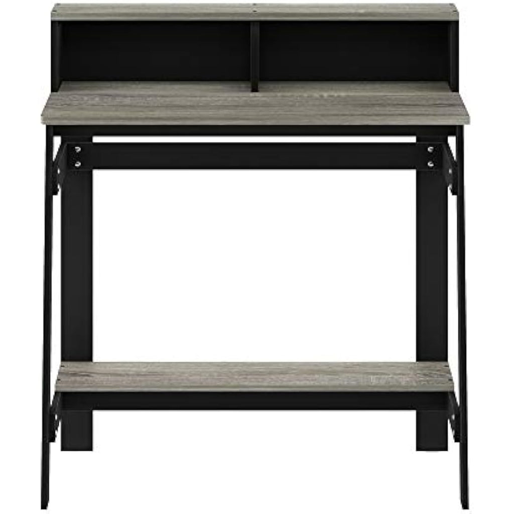 Furinno Simplistic A-Frame Computer Desk with Hutch - Black/French Oak