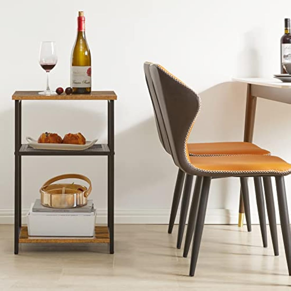 IBUYKE 3-Tier Industrial Side Table | Rustic Brown Metal End Table