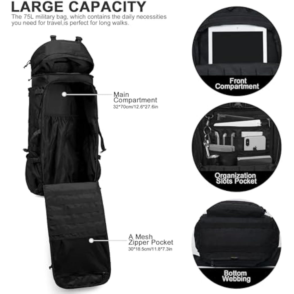 Mardingtop 75L Tactical Backpack | 600D Polyester Military Rucksack