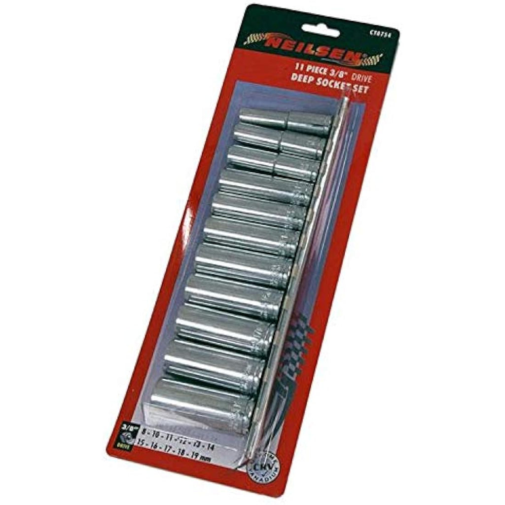 Neilsen 3/8-Inch Drive Deep Socket Set on Rail - Silver, 11 Piece
