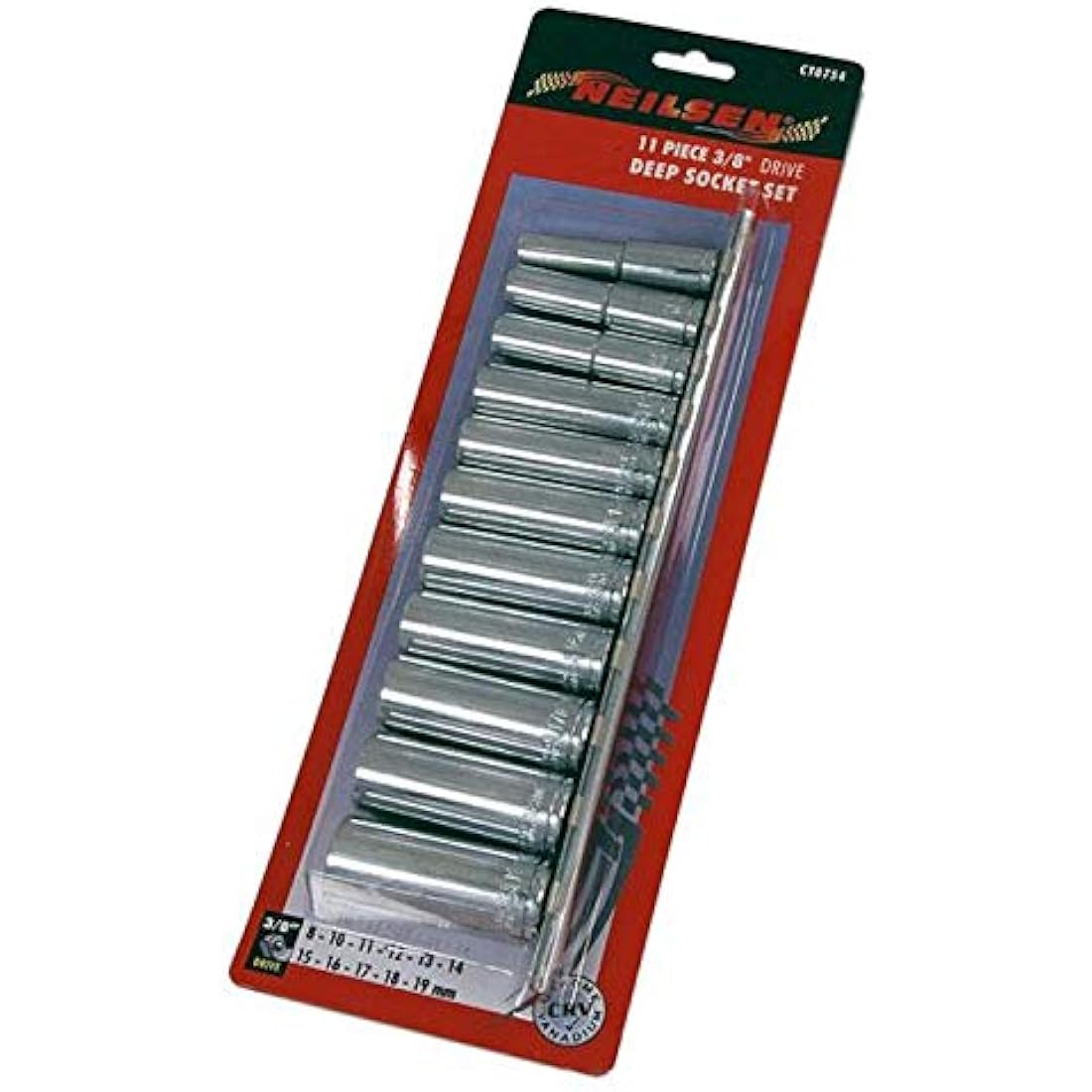 Neilsen 3/8-Inch Drive Deep Socket Set on Rail - Silver, 11 Piece