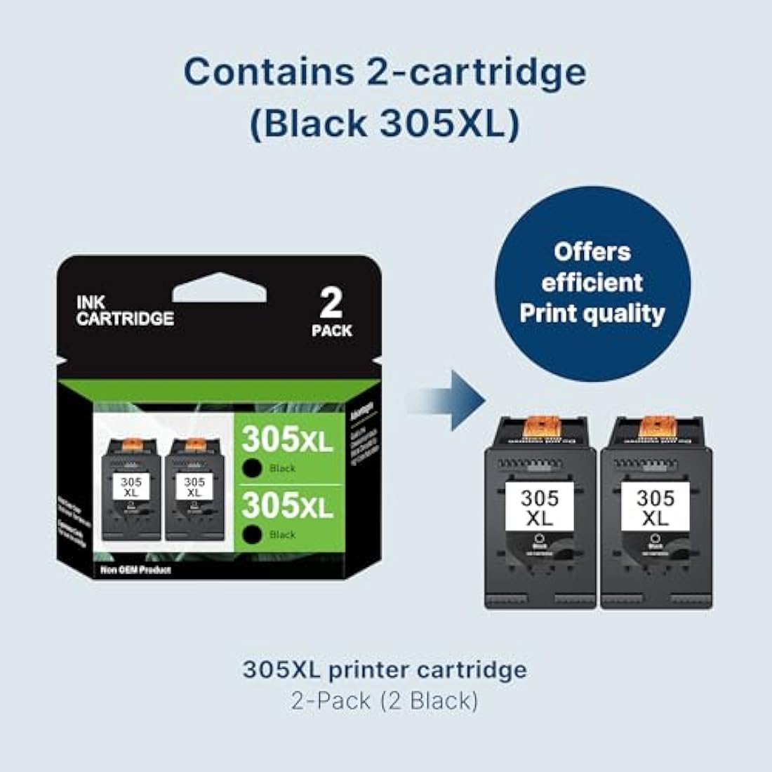 305XL Black Ink Cartridges for HP DeskJet & Envy (2-Pack)