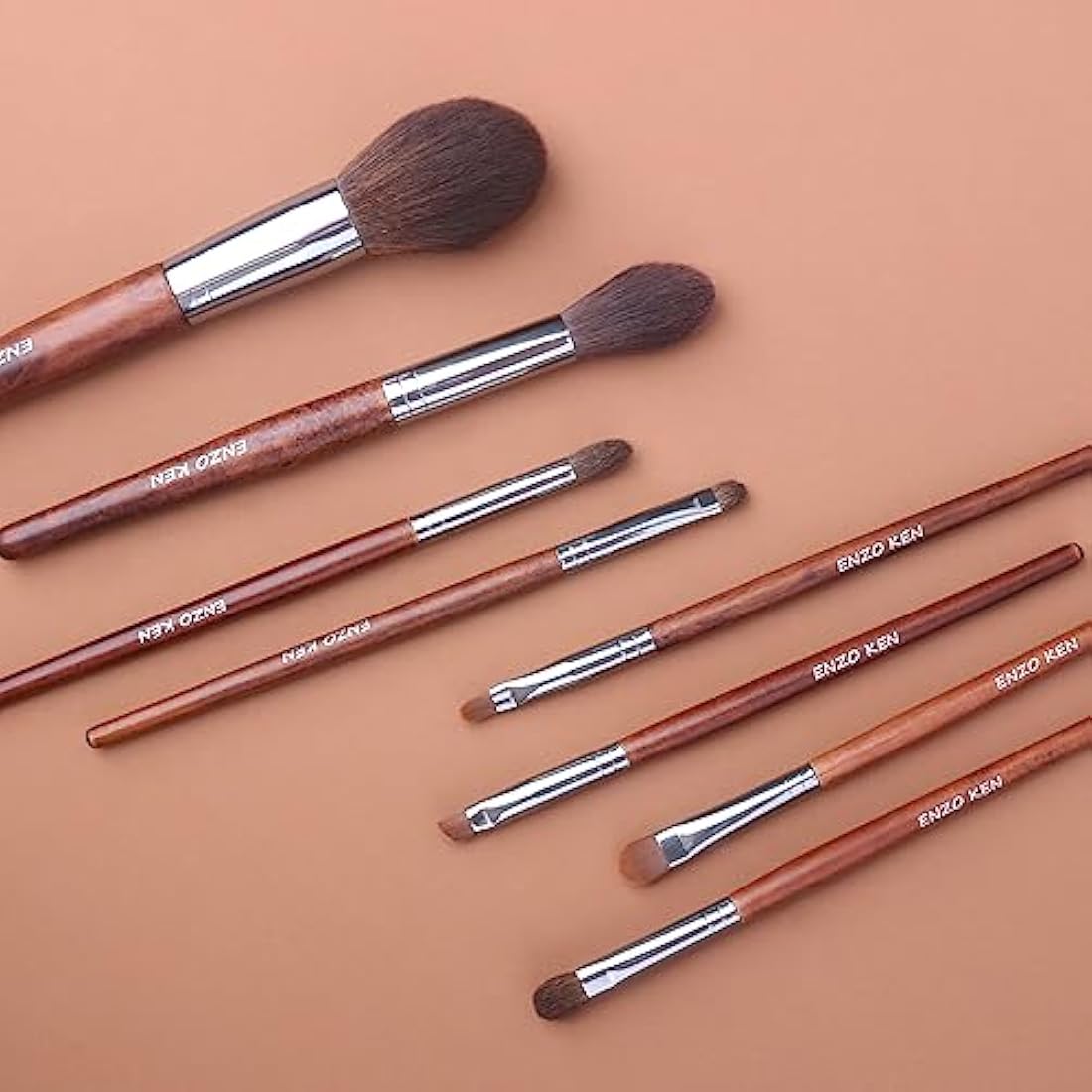 ENZO KEN Natural Horse Hair Makeup Brush Set with Walnut Handle & Case