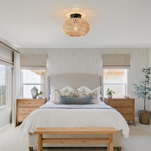 FORCOSO Rattan Ceiling Light – Boho Handwoven E27 Vintage Chandelier