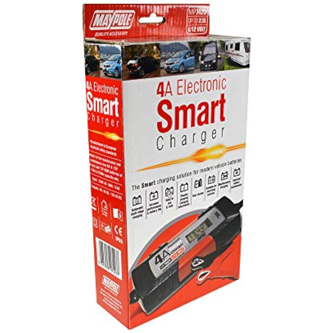 Maypole 6V/12V Smart Car Battery Charger – 4A Dual Voltage AGM & Lead Acid