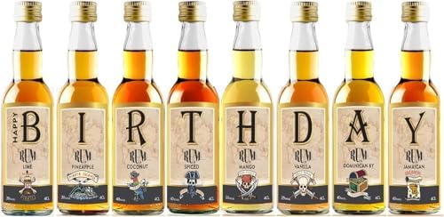 IL GUSTO Birthday Rum Tasting Gift Set - 8 Miniature Caribbean Rums in Wood Box