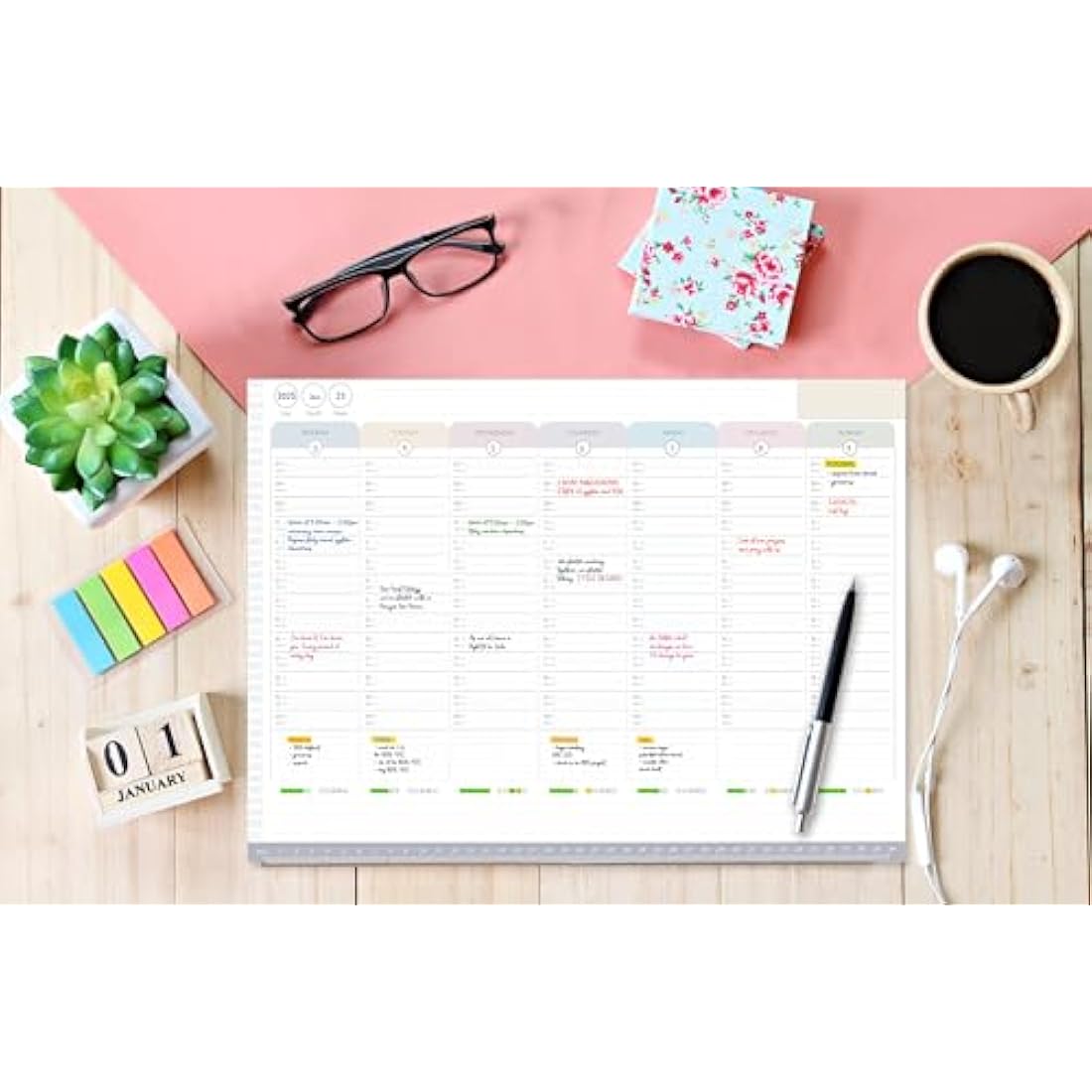 Jolof Store Weekly Planner Pad – Undated Desk Notepad & Habit Tracker