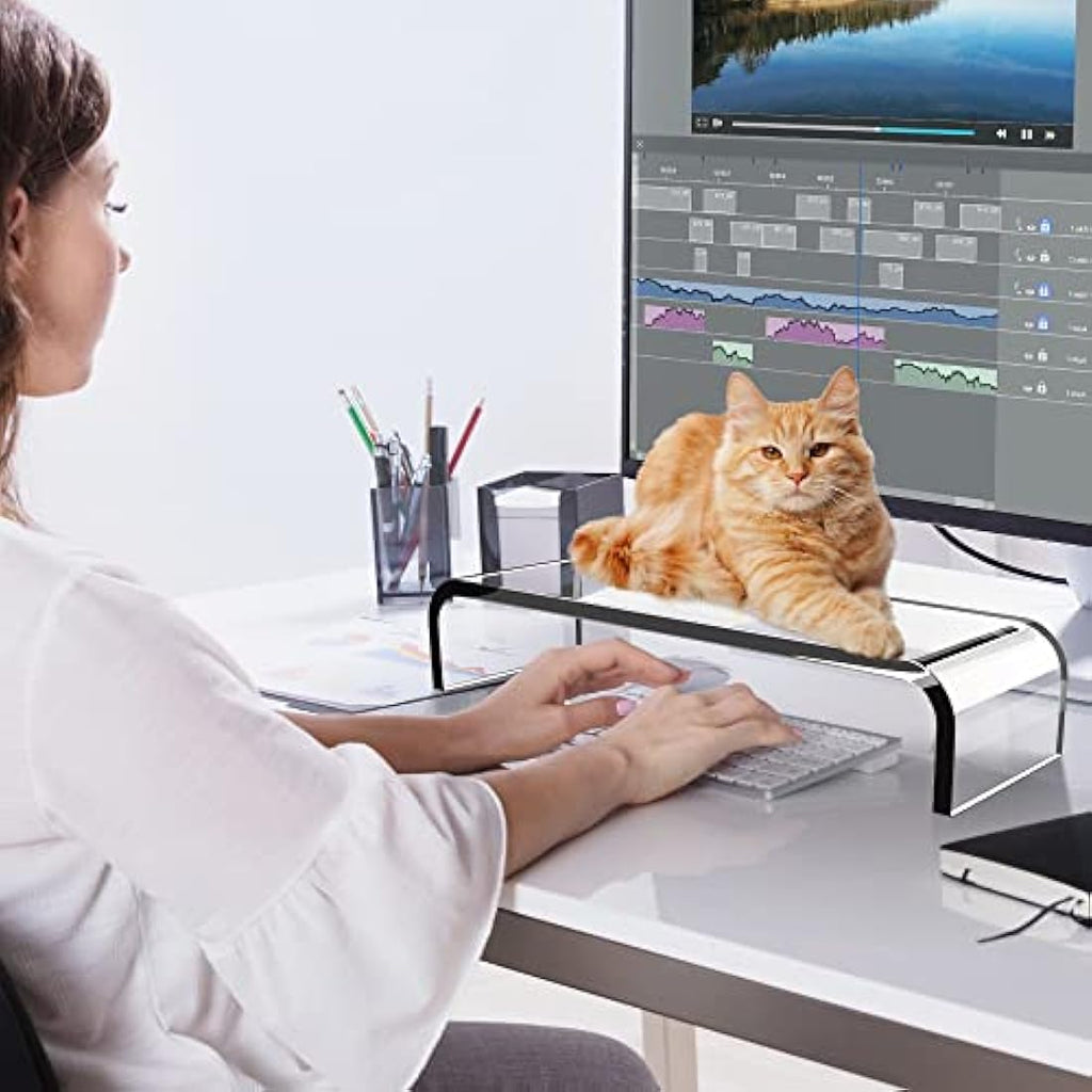 AboveTEK 20" Acrylic Monitor Stand | Large Crystal Clear Desk Riser