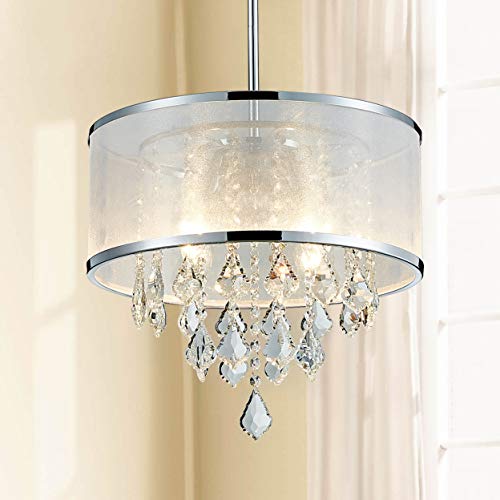 Bestier Modern Crystal Drum Chandelier – 4-Light Ceiling Pendant, 40cm