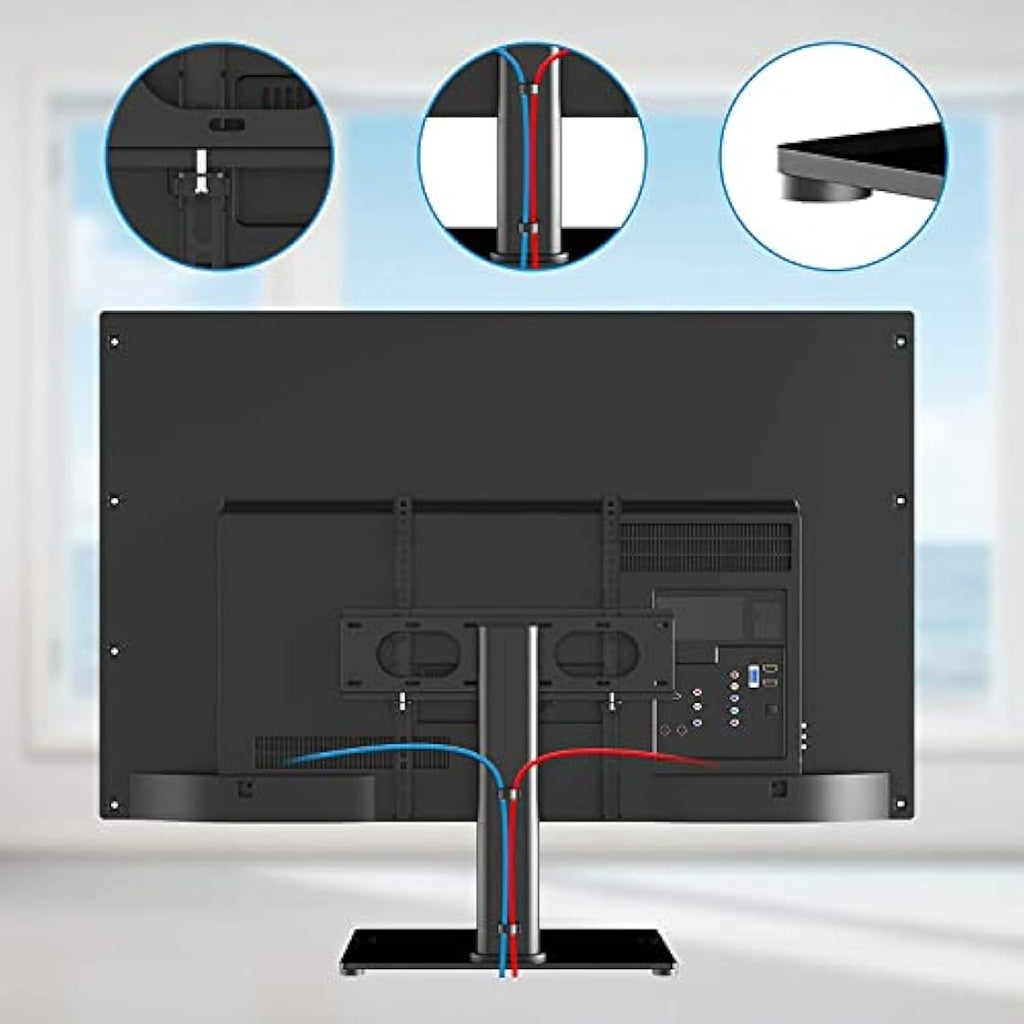 Suptek Universal Table Top TV Stand | 17-55" Height Adjustable Glass Base