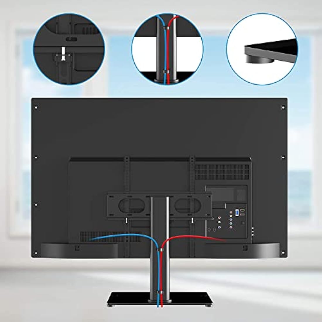 Suptek Universal Table Top TV Stand | 17-55" Height Adjustable Glass Base