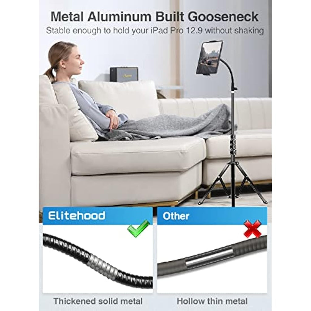 Elitehood 72” Gooseneck iPad Tripod Stand – Tall Tablet Floor Mount, Black