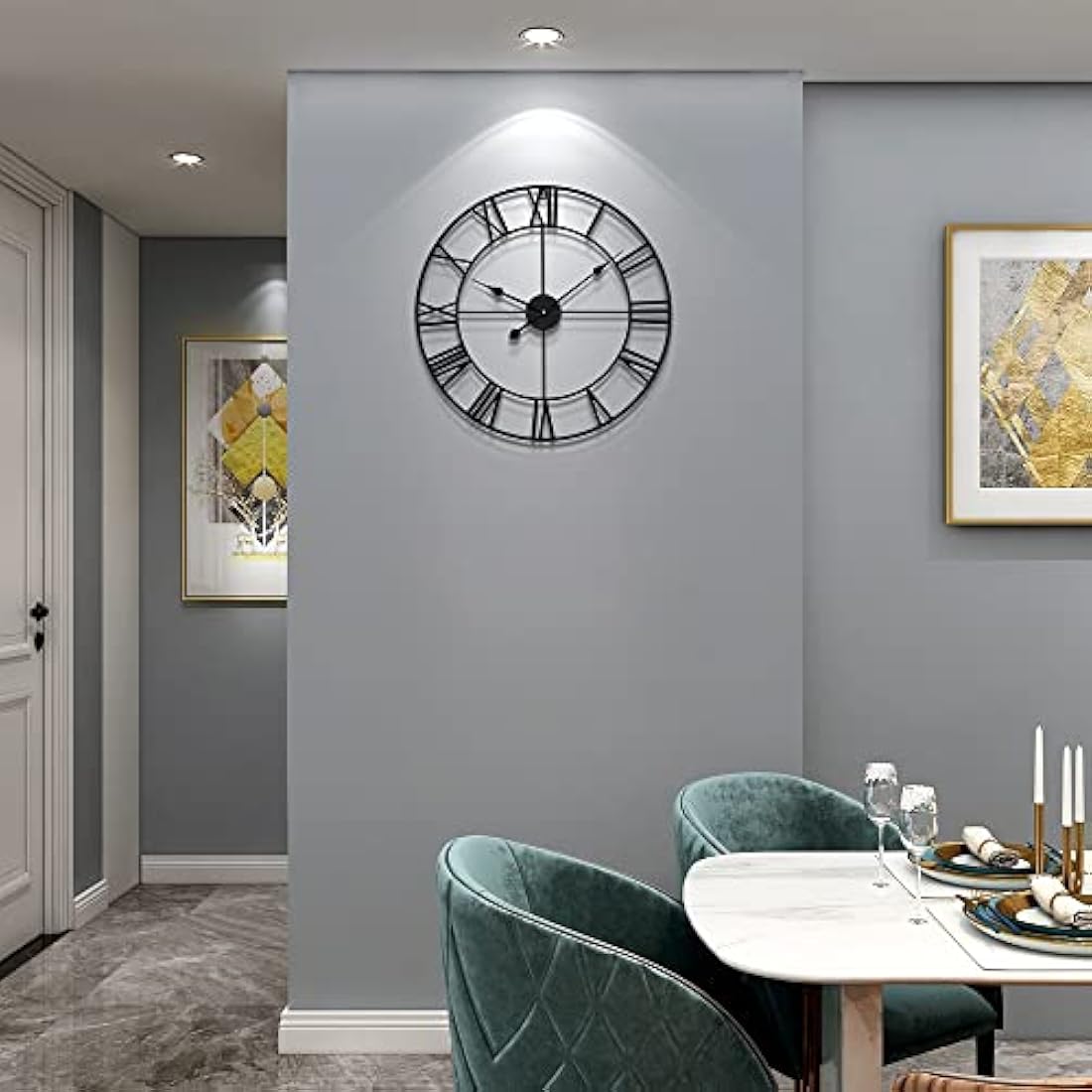 HAITANG 16" Large Metal Wall Clock | Silent Roman Numeral Vintage Decor