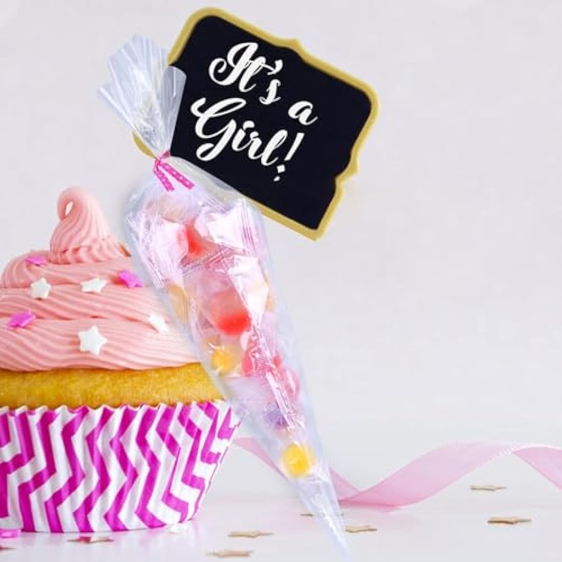 200pcs Clear Cellophane Cone Bags with Ties for Sweets & Gifts