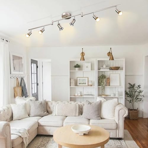 DINGLILIGHTING LED Ceiling Spotlight | 6-Way Rotatable Matt Nickel Track Light