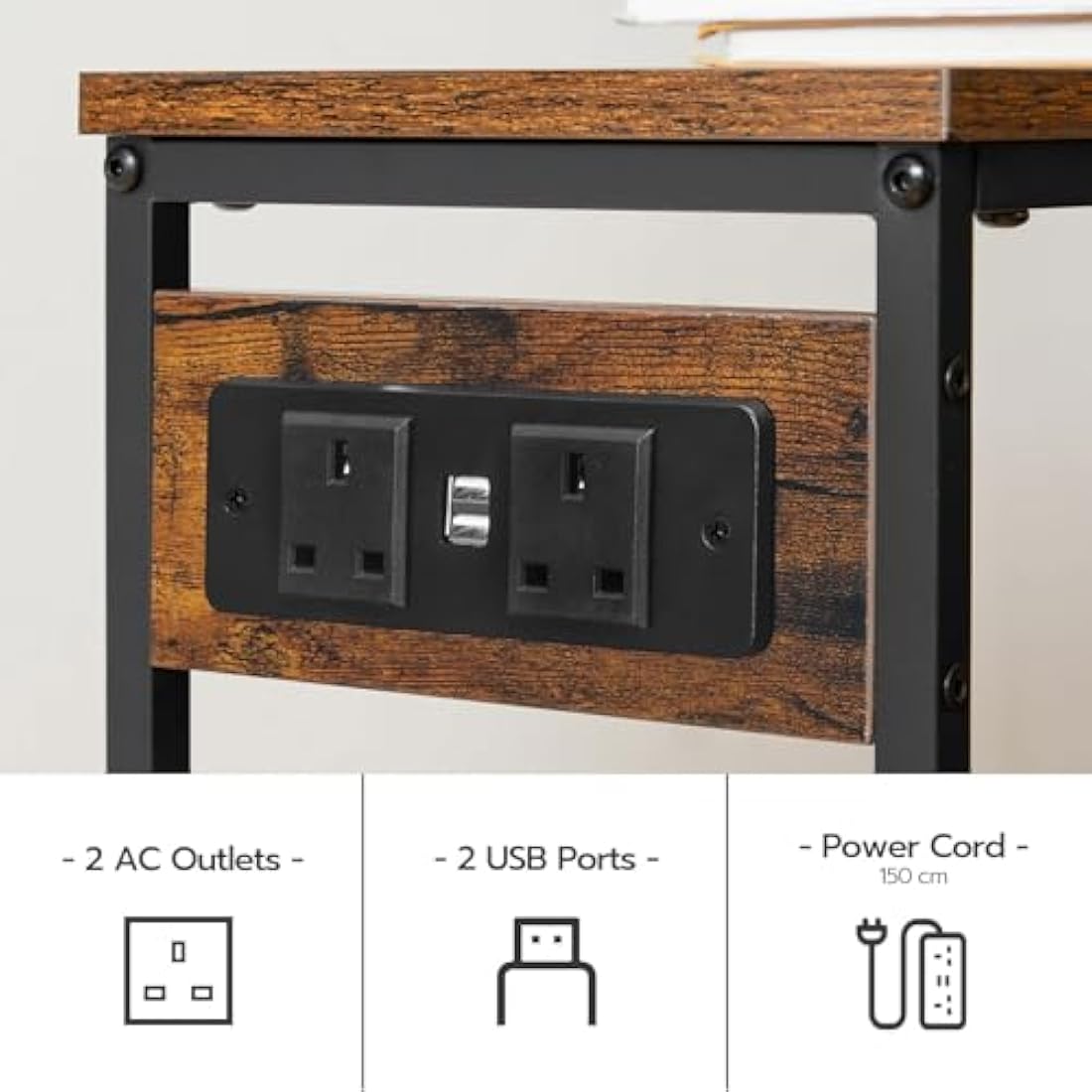 HOOBRO Slim Console Table with Charging Station | Narrow Industrial Sofa Table