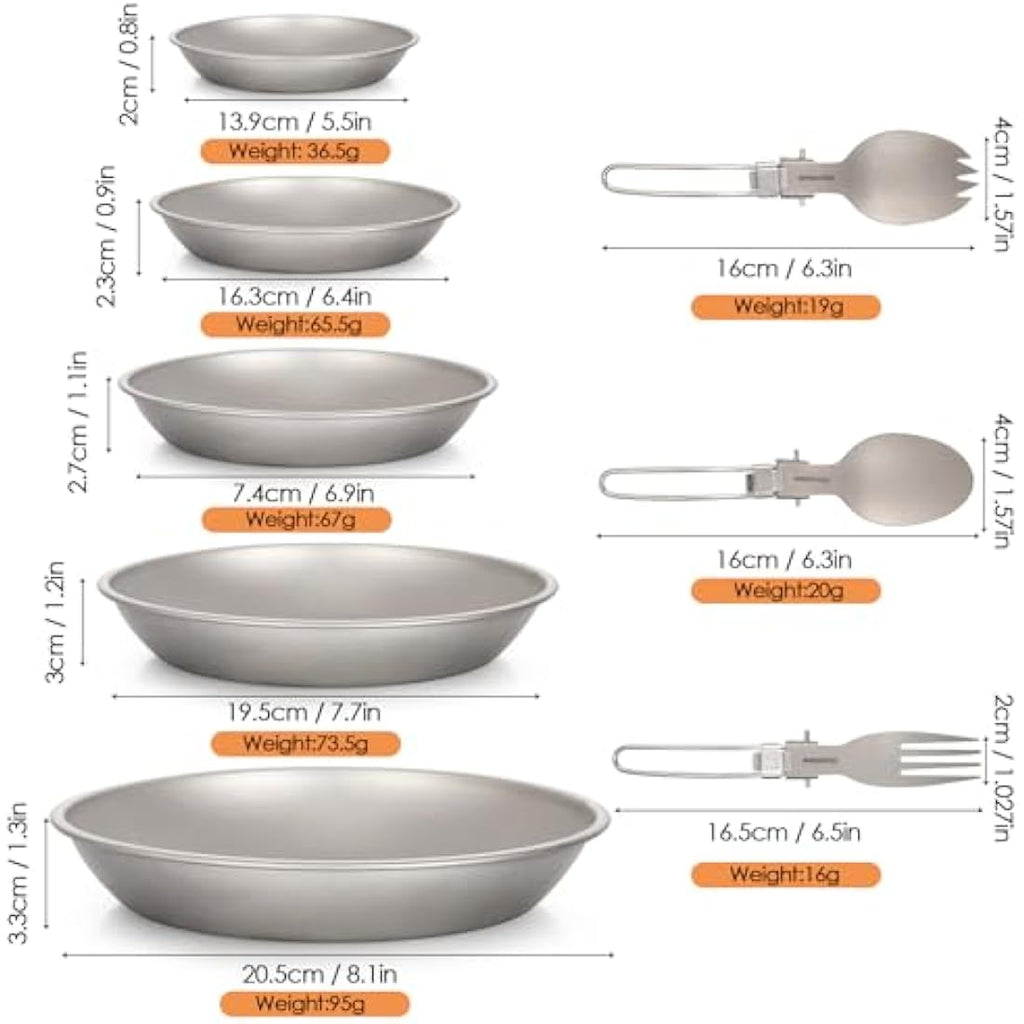 Aomiun 8PC Titanium Camping Plates Set | Ultralight Outdoor Dinnerware