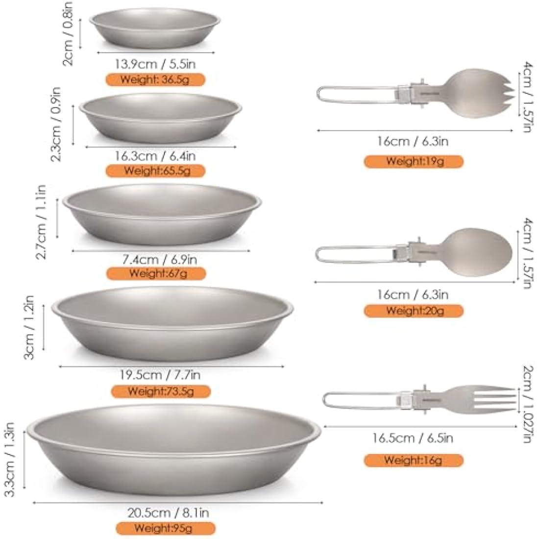 Aomiun 8PC Titanium Camping Plates Set | Ultralight Outdoor Dinnerware