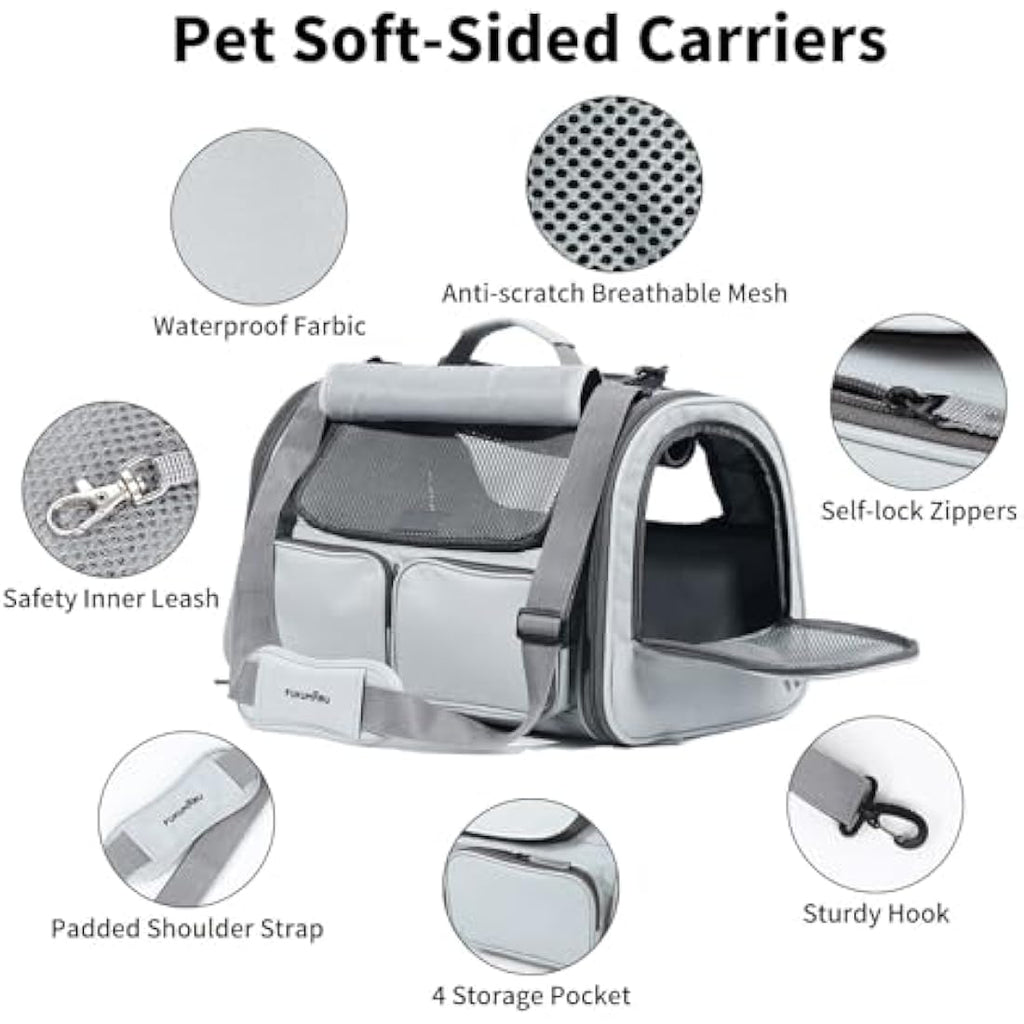 FUKUMARU Airline Approved Cat Carrier – Soft-Sided Pet Travel Bag, Grey