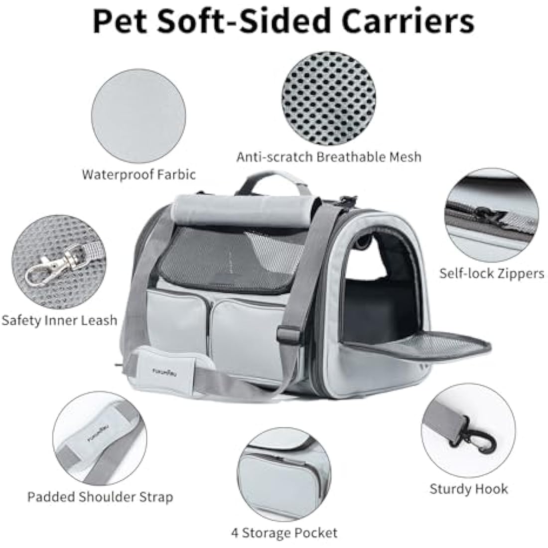 FUKUMARU Airline Approved Cat Carrier – Soft-Sided Pet Travel Bag, Grey