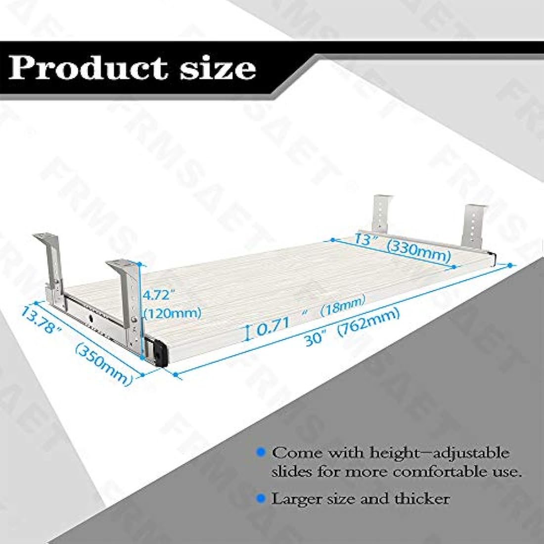 FRMSAET 30" Under Desk Keyboard Tray – Adjustable Height Wood Drawer