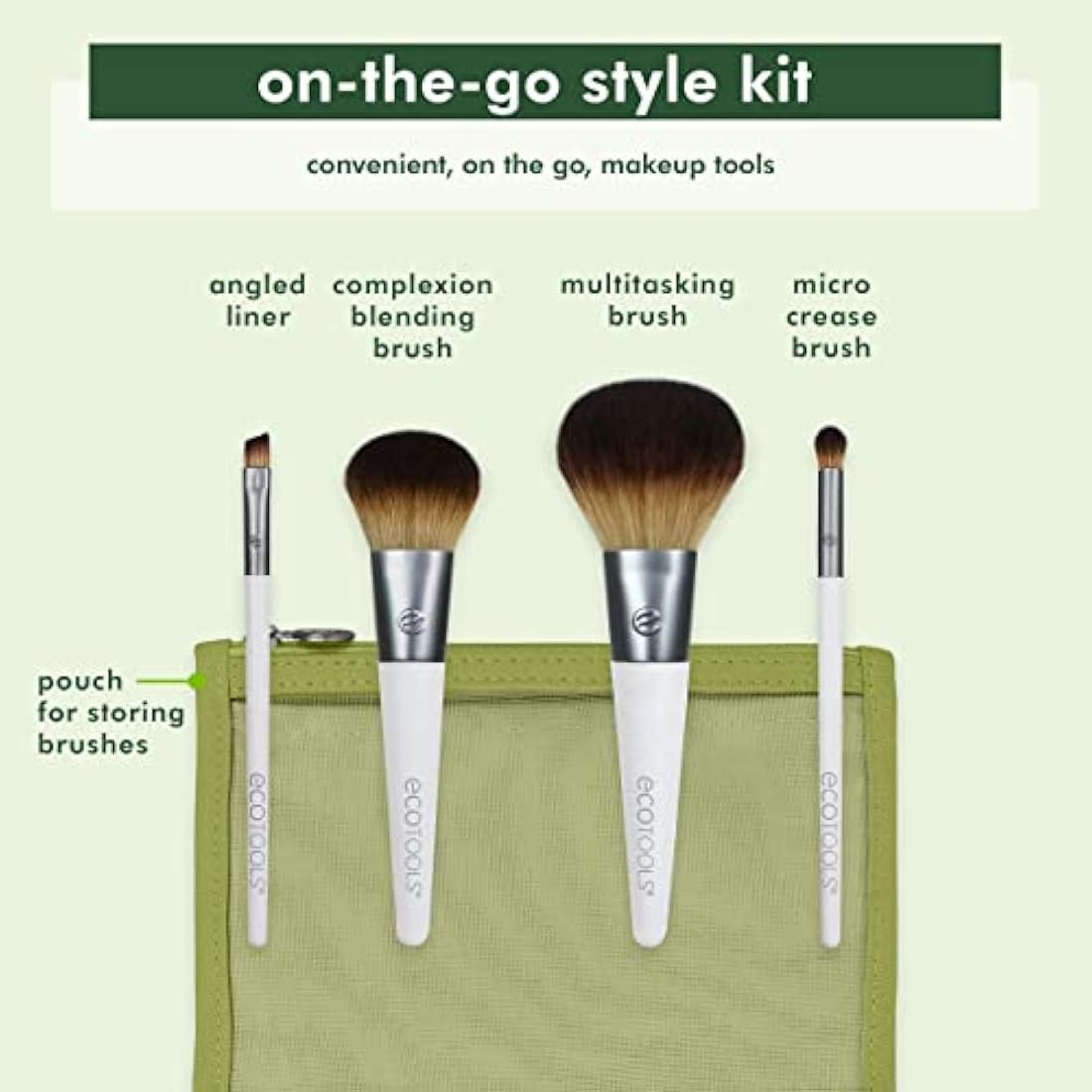 EcoTools On-The-Go Makeup Brush Kit | 5-Piece Travel Set | Vegan
