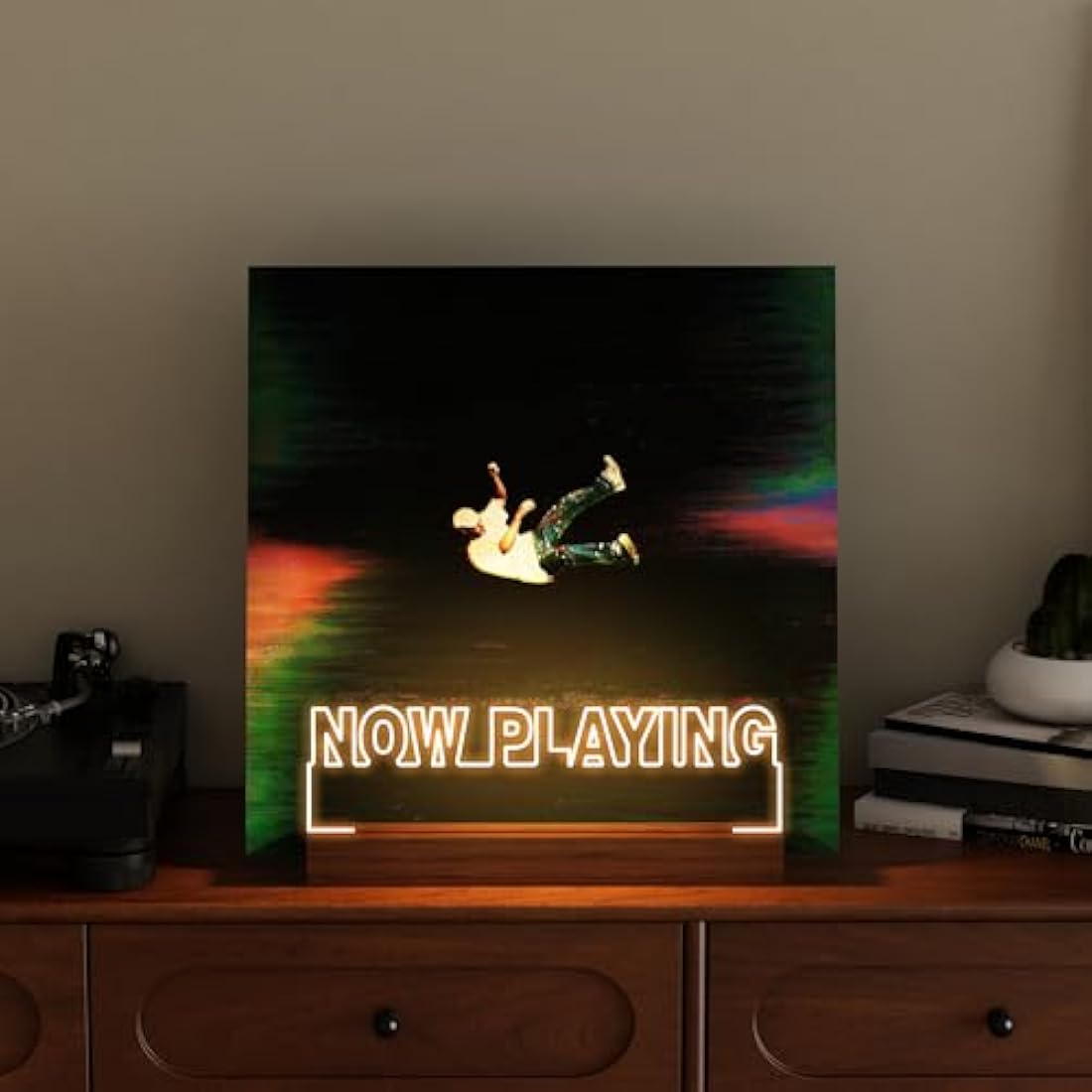 Jolof Store Now Playing Vinyl Stand – Light Up Wooden Record Display