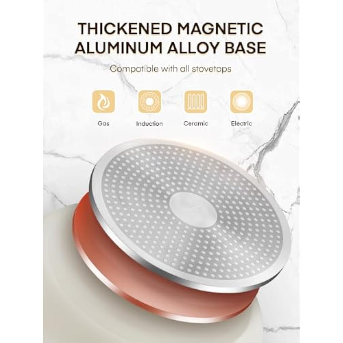 FOHERE 3-Piece Nonstick Ceramic Frying Pan Set with Detachable Handle