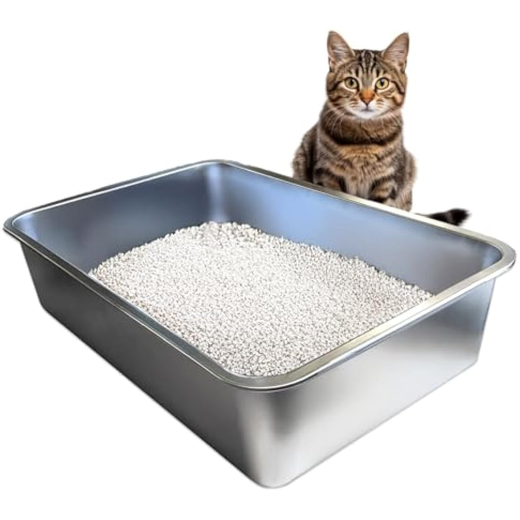 iPrimio XL Stainless Steel Cat Litter Box – Non-Stick High-Sided Tray