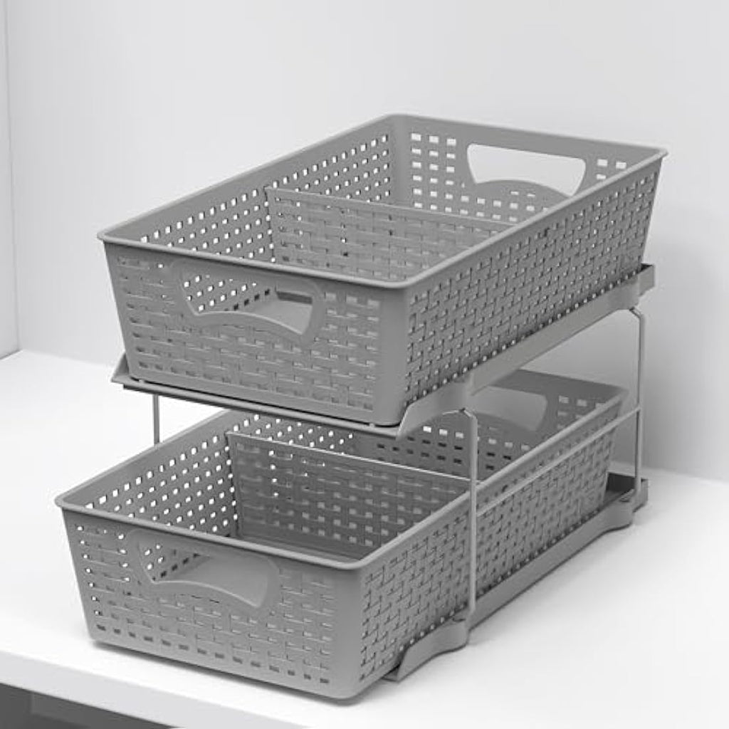Simple Houseware 2-Tier Under-Sink Sliding Drawer Organizer, Grey