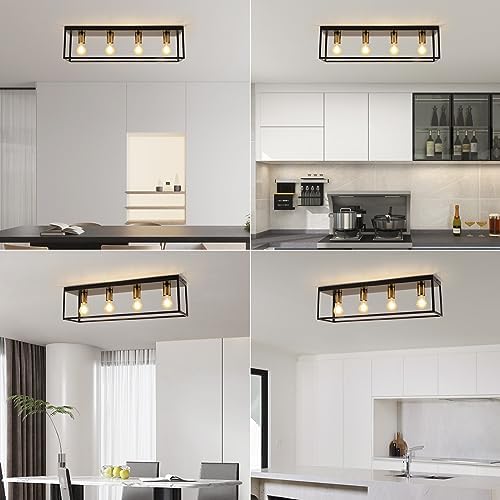 Modern Industrial 4-Light Black Metal Cage Ceiling Light