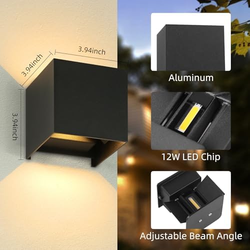 CHENBEN 12W LED Outdoor Wall Lights – IP65 Waterproof Aluminum Sconce 4 Pack