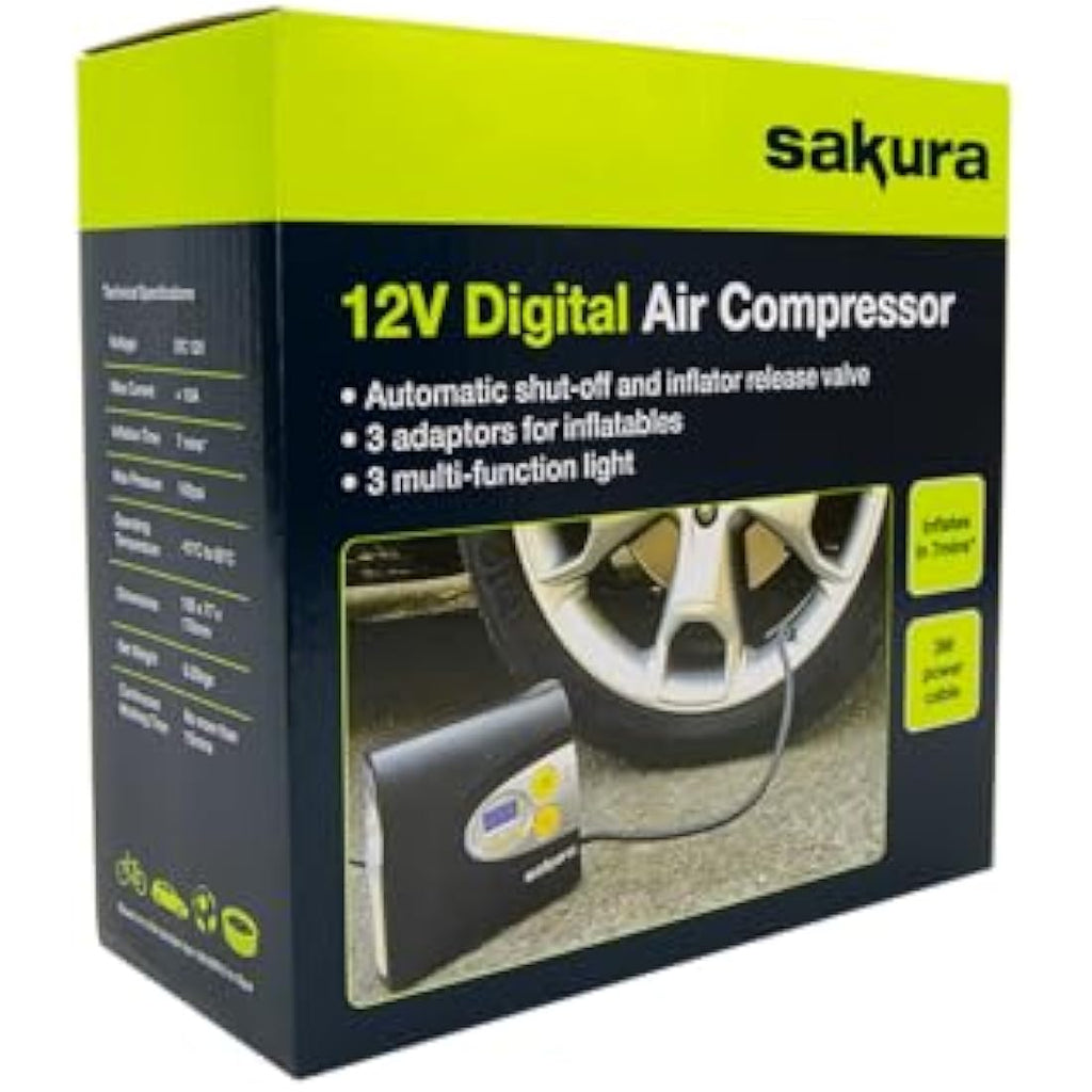 Sakura SS5332 Digital Air Compressor – 12V Portable Car Tyre Inflator