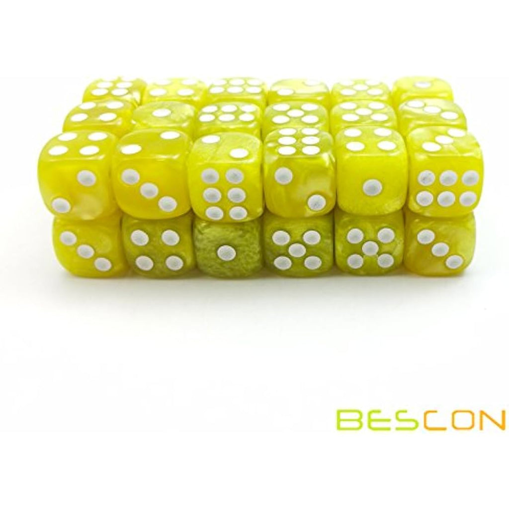 Bescon 12mm Marble Yellow 6-Sided Dice Set | 36 Piece Block of Dice
