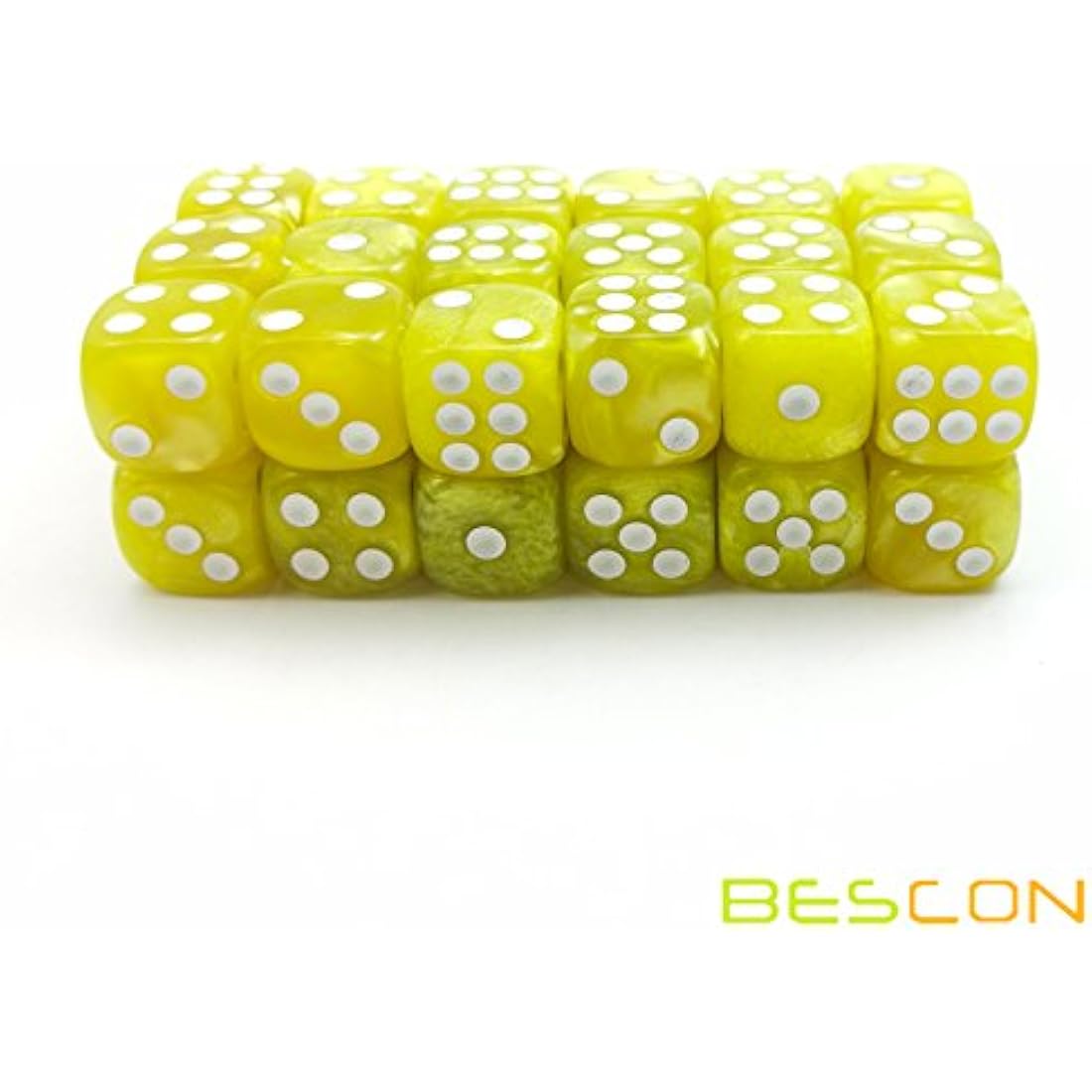 Bescon 12mm Marble Yellow 6-Sided Dice Set | 36 Piece Block of Dice