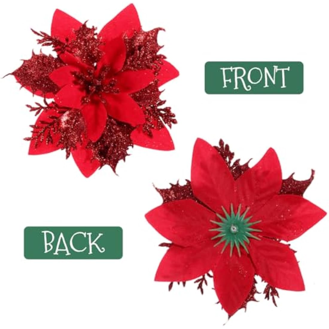 12 Pack Red Glitter Poinsettia Artificial Christmas Flowers