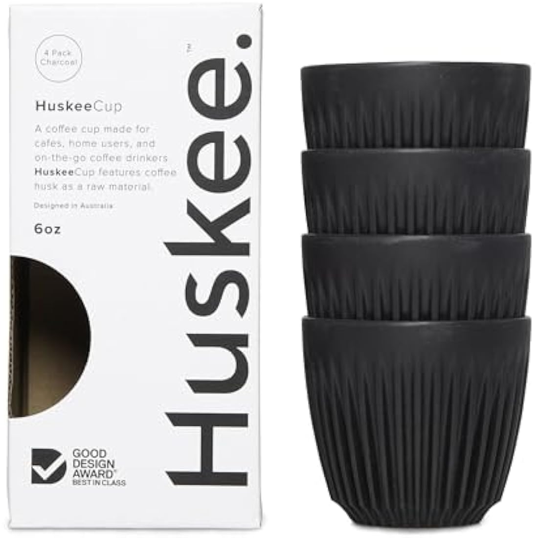 HuskeeCup Reusable Coffee Mug - 12oz Natural Eco-Friendly Cup (4-Pack)