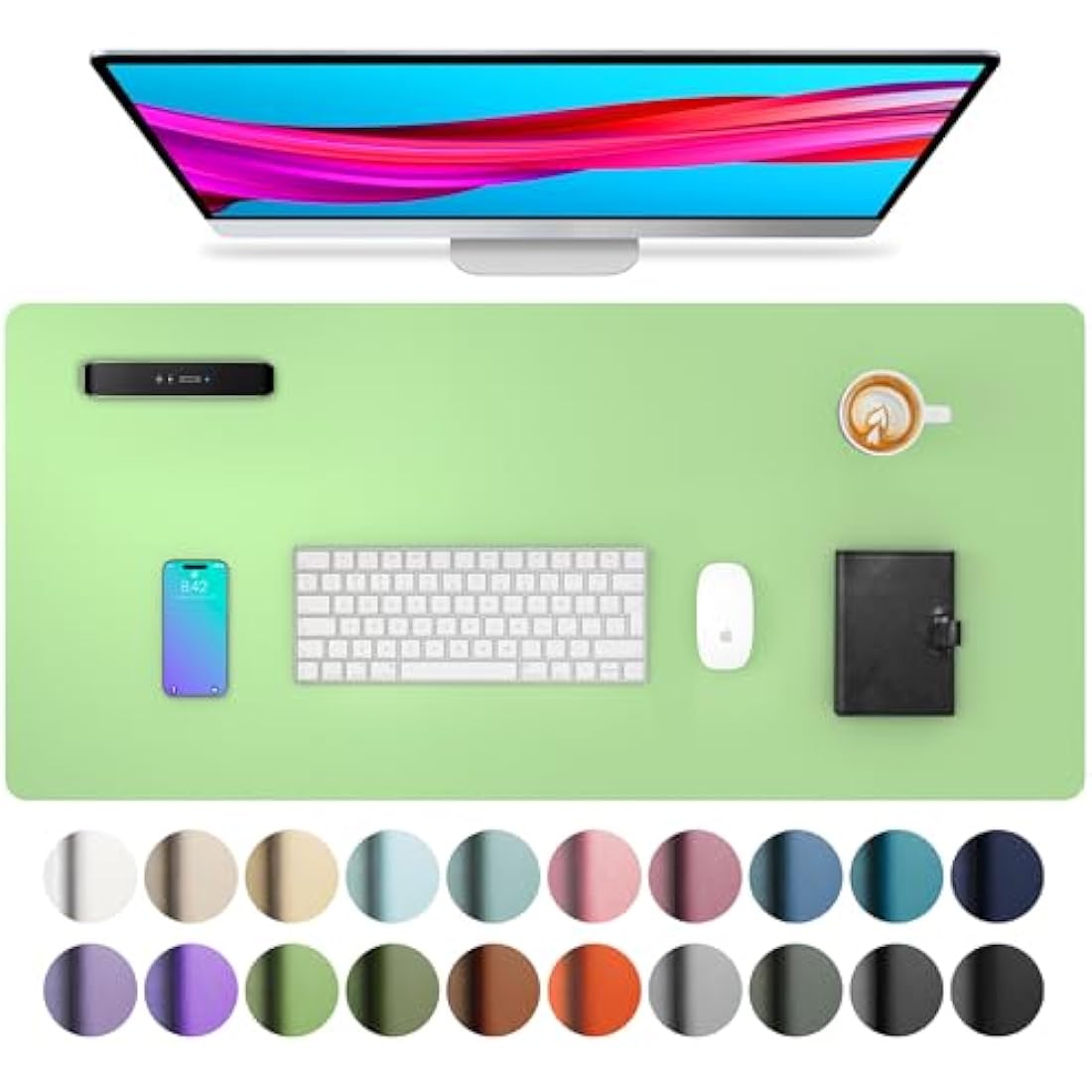 Aothia PU Leather Desk Mat – Waterproof Non-Slip Mouse Pad, Foam Green