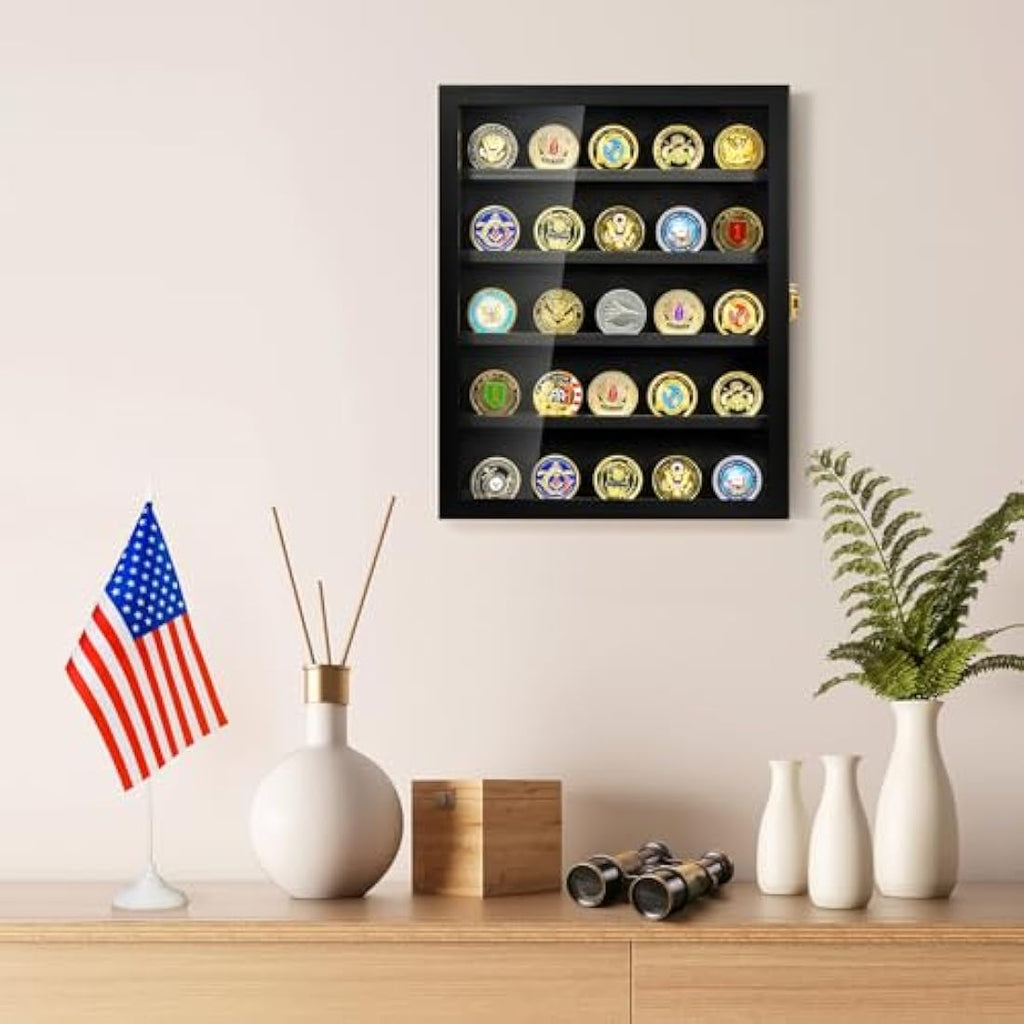 Military Challenge Coin Display Case | Wood Wall Mount Shadow Box
