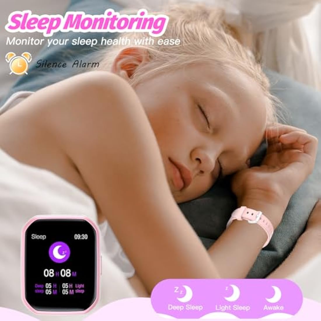 Kids Smart Watch – IP68 Waterproof Fitness Tracker, Pink