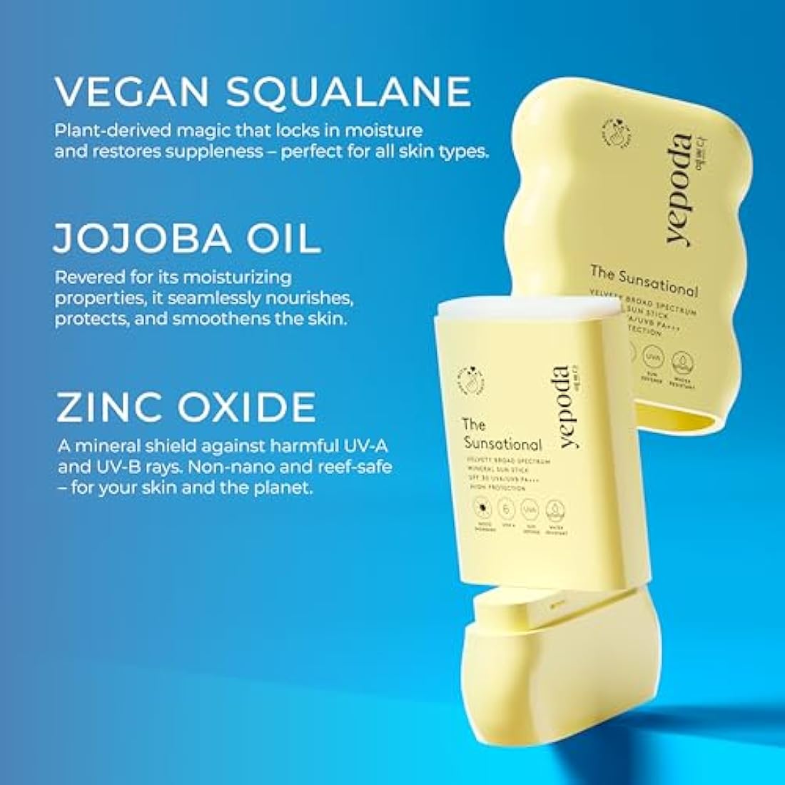 Yepoda The Sunsational - SPF 30 Mineral Sunstick, Reef Safe Korean Sunscreen