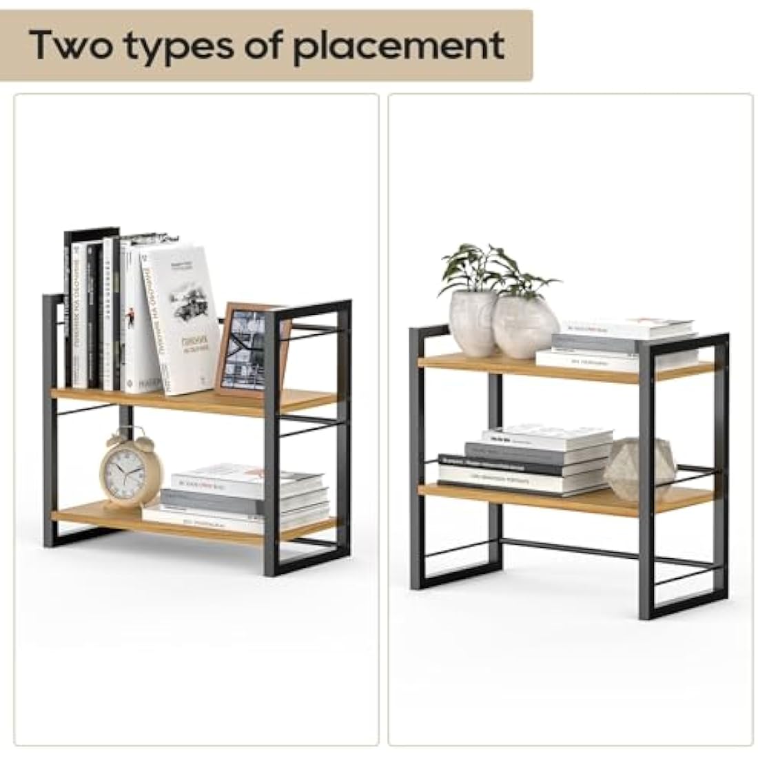 Wood Desktop Bookshelf – 2-Tier Office Desk Shelf Organizer