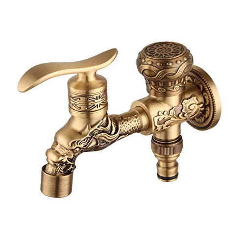 Jolof Store Antique Brass Dragon Garden Tap – Double Outlet Wall Faucet
